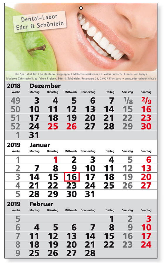 Werbeartikel 3-Monatskalender STANDARD - www.werbung-schenken.de